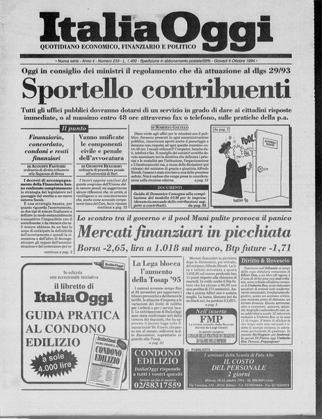 Italia oggi : quotidiano di economia finanza e politica